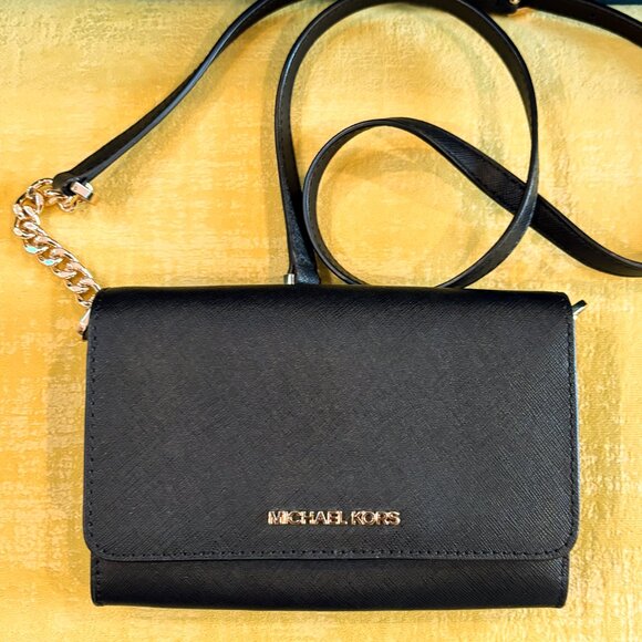 Michael Michael Kors Jet Set Travel Black Saffiano Leather Crossbody Bag - Picture 4 of 6